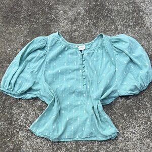 Universal Thread Seafoam Puff-Sleeve Button Front Blouse